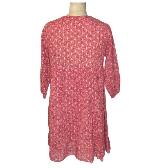 Scandal Italy Ordell Lurex Diamond Print Tiered Boho Mini Dress Long SL M Pink - Picture 3 of 11